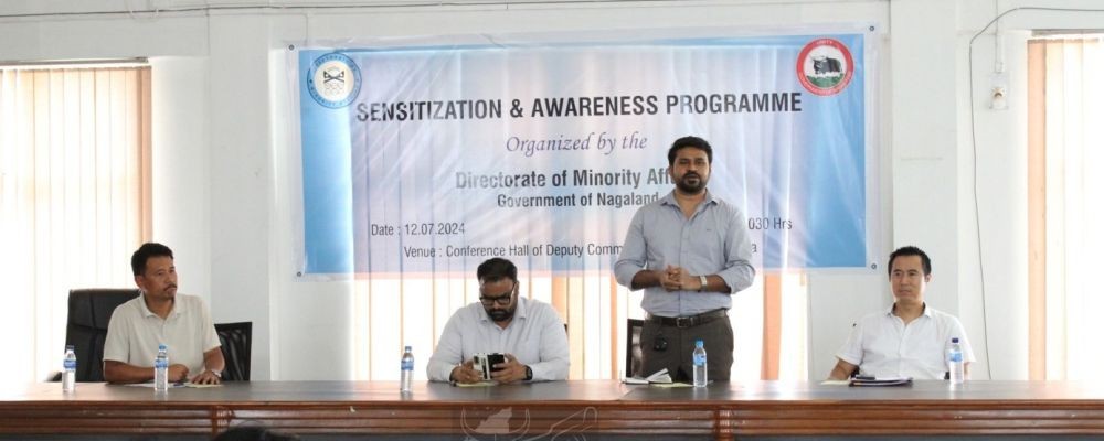 Director of Minority Affairs, Shashank Pratap Singh, addressing the sensitisation and awareness programme held at conference hall, DC Chümoukedima on July 12. (DIPR Photo)
